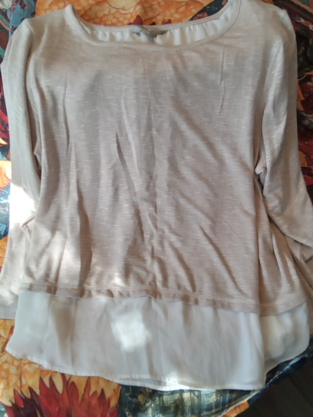 #679 Light Beige Layered Hem Women's Top